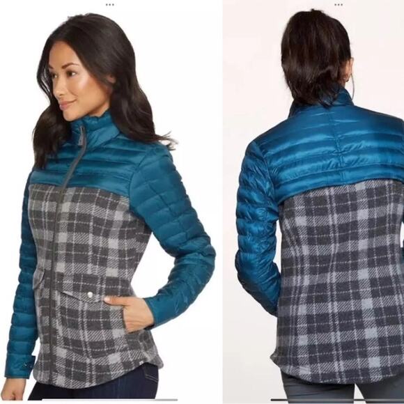Toad & Co Blue/Grey Wool Plaid Breckinridge Hybrid Puffer Parka Coat Size Large - Picture 1 of 16